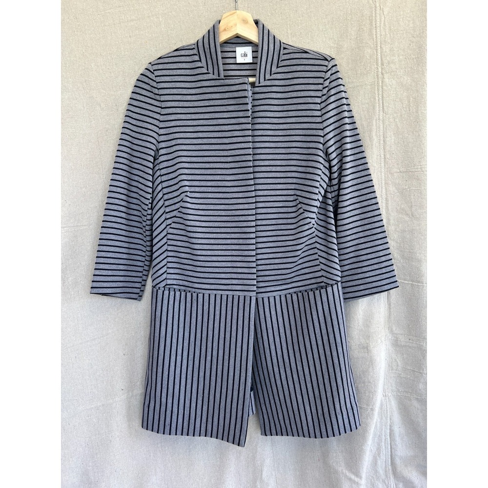 Cabi Regency Car Coat Small Gray Navy Striped Academia Blazer Preppy Office Chic